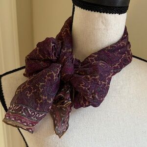 Semi Sheer Purple Paisley Grey Oblong Silk Scarf Rolled Edges for Neck Tie